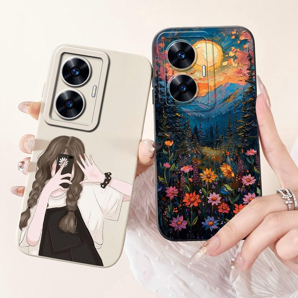 For Realme C55 Case RMX3710 Silicone Cute Cat Fashion Butterfly Flowers Love Painted Cover For Realme Narzo N55 Phone Case Funda