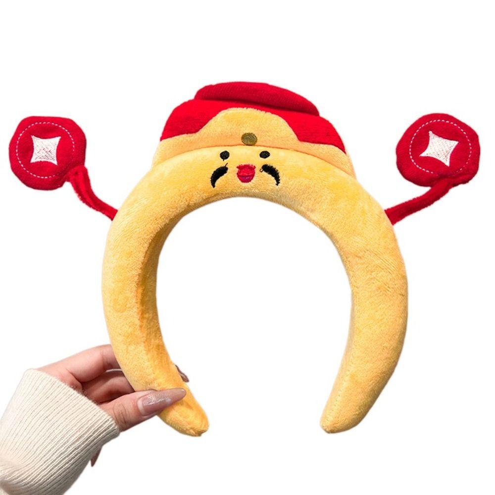 Cartoon Funny Hair Hoop God of Wealth Face Washing Hair Hoop New Year Plush Headband Children
