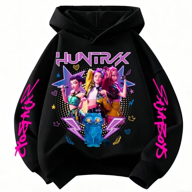 Demone Hunter Girl's Pink Hooded Streetwear Autumn Cute Anime Kids Pullover Kids Y2K Kawaii Long Sleeved T-shirt Woen's Casual Clothes