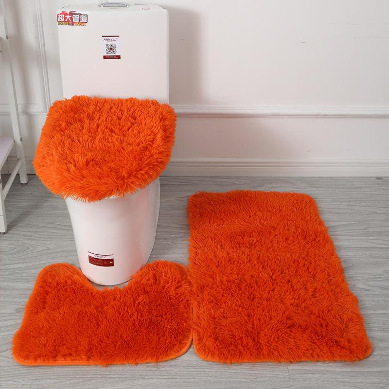Inyahome 3pcs/set Plush Bathroom Bath Mats Set Anti Slip Toilet Rug and Toilet Lid Cover Soft Fluff Shower Carpet Floor Bath Mat