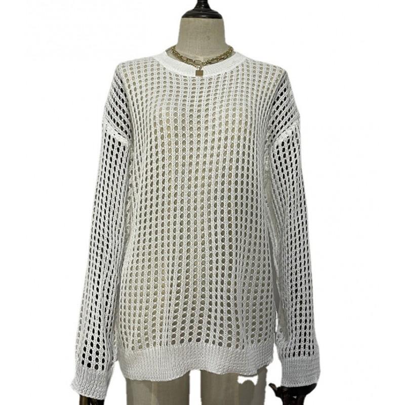 Womens Loose Knit Top Sheer Beach Cover Up Hollow Out Pullover