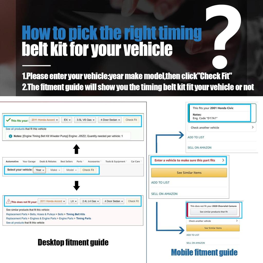 ECCPP Timing Belt Water Pump Kit Fits for 2004-2008 for Chevrolet AVEO AVEO5 TBK335 1.6L DOHC L4 16V VIN 6 E-TEC II