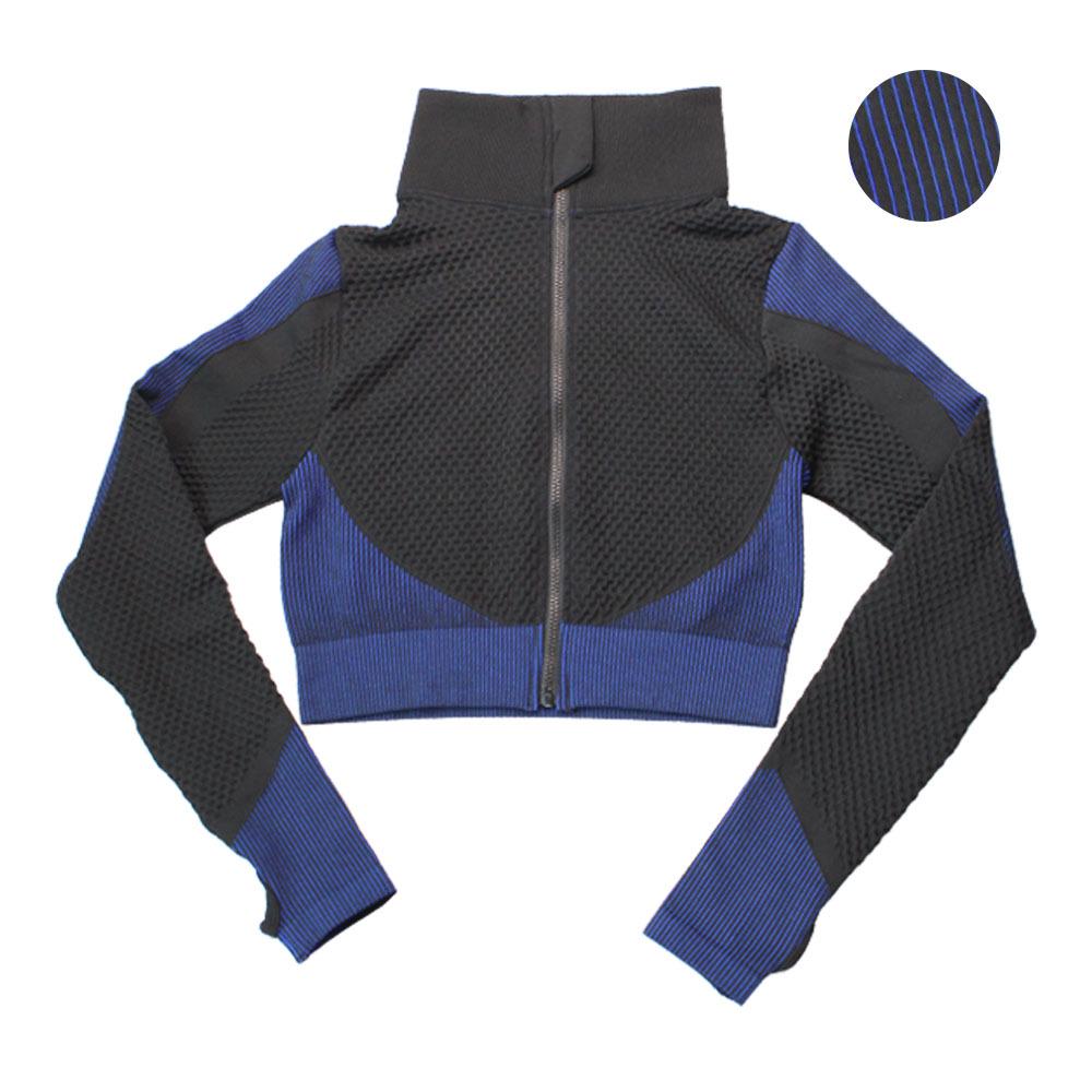 Women's Striped Long Sleeve Yoga Suit - Quick Dry Colorblock Jacket & Crop Top