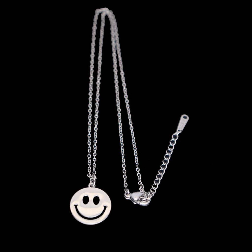 Stainless Steel Smiley Face Pendant Necklace - Women's Trendy, Simple, Versatile Jewelry