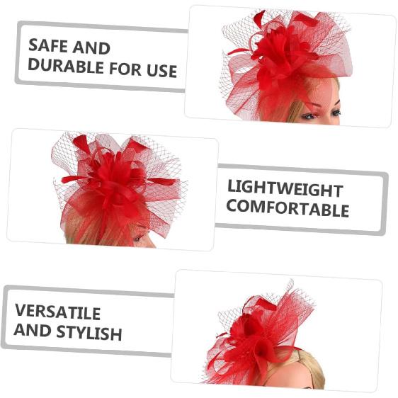 FOMIYES Red Mesh Fascinator Headband and Hair Clip, Cocktail Tea Party Hat for Women, Wedding and Special Occasion Accessories