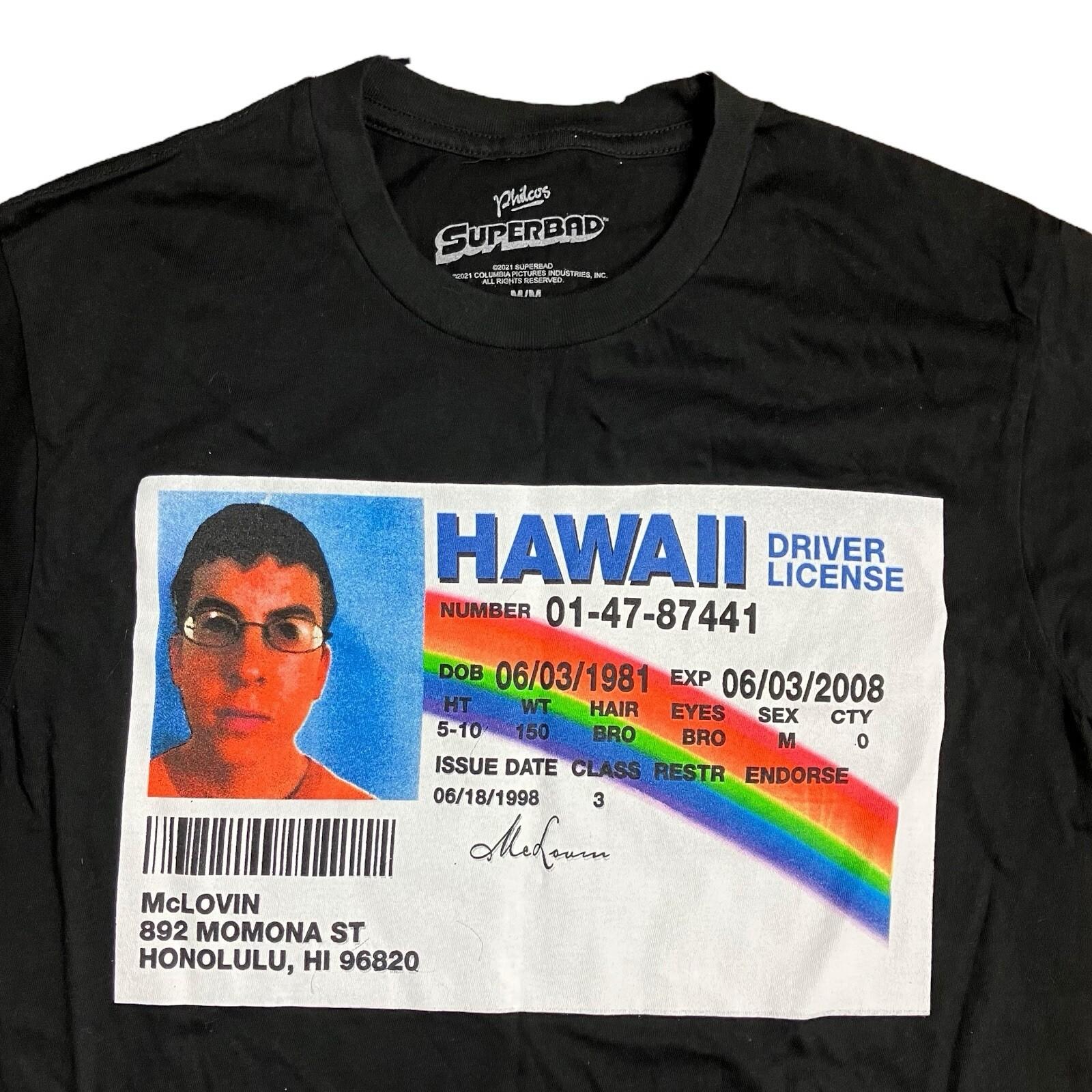 Superbad Movie McLovin Hawaii Driver License Men s Black T-Shirt Size Medium XXXXL