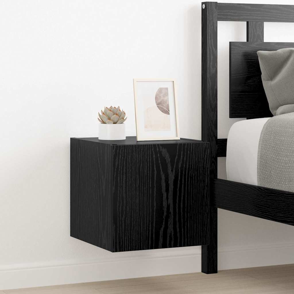 Wall Mounted TV Cabinet with LED Lighting Black Oak Effect 30.5 X 35 X 30 Cm