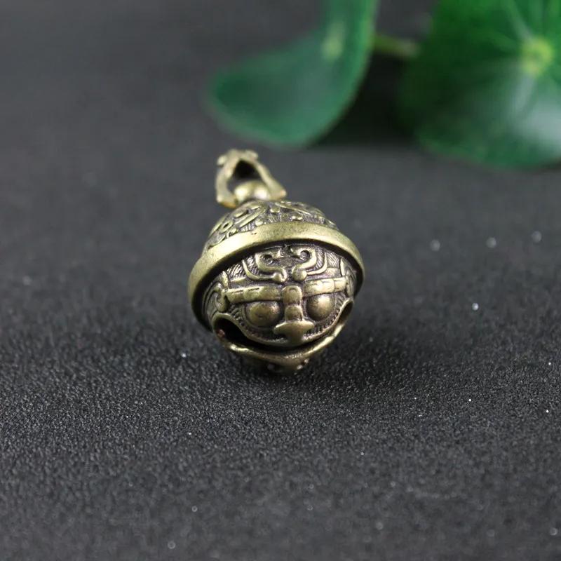Pure Brass Mythical Beast Face Bell Car Key Chain Pendant Jewelry Retro Metal Lucky Feng Shui Animal Wind Chimes Keyring Hanging