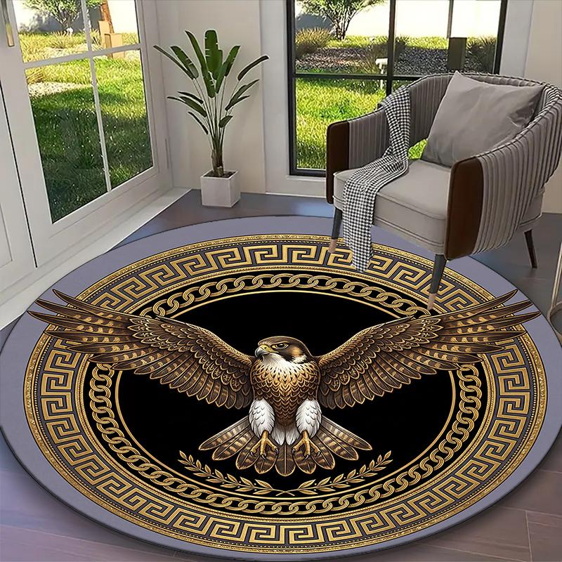 [Golden Regal Falcon Printed Carpet] Non-slip Office Rug, Cozy Round Carprt for Living Room Use, Soft Home Sofa Chair Mat