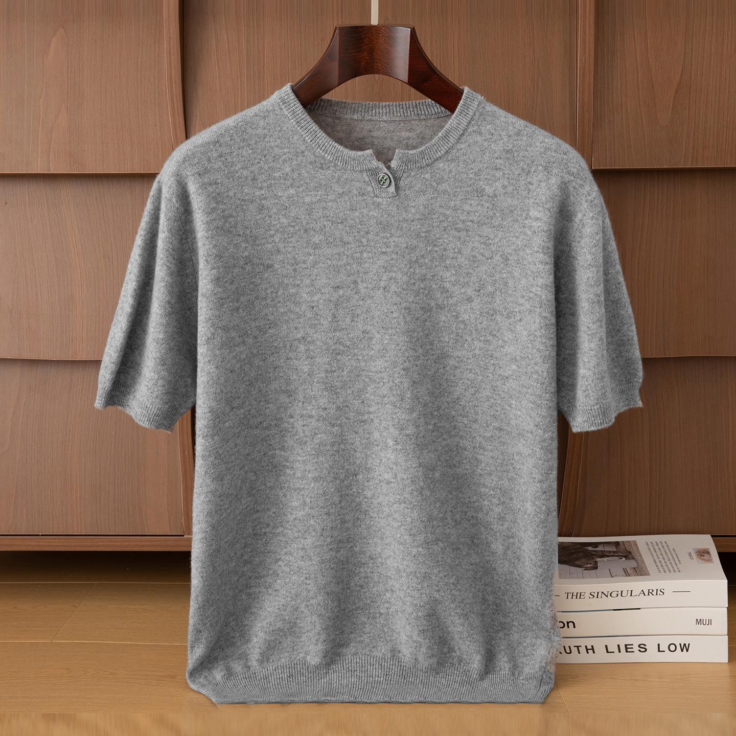 Мужской вязаный пуловер с круглым вырезом и коротким рукавом из 100 шерсти веснаосень 2025 XXXL 4650₽