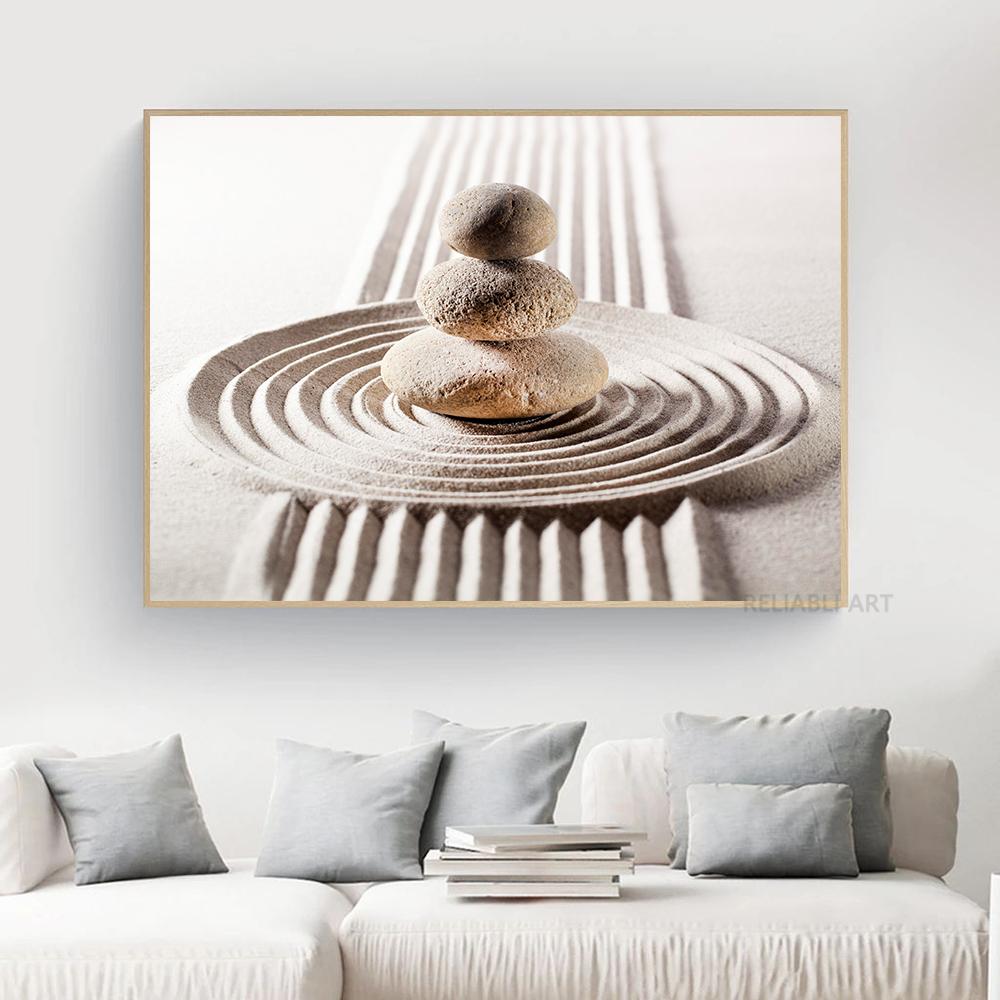 Sechars Leinwandbild-Set „Zen“ – Moderne Wanddekoration Mit Felsen & Stein-Motiv Für Wohnzimmer