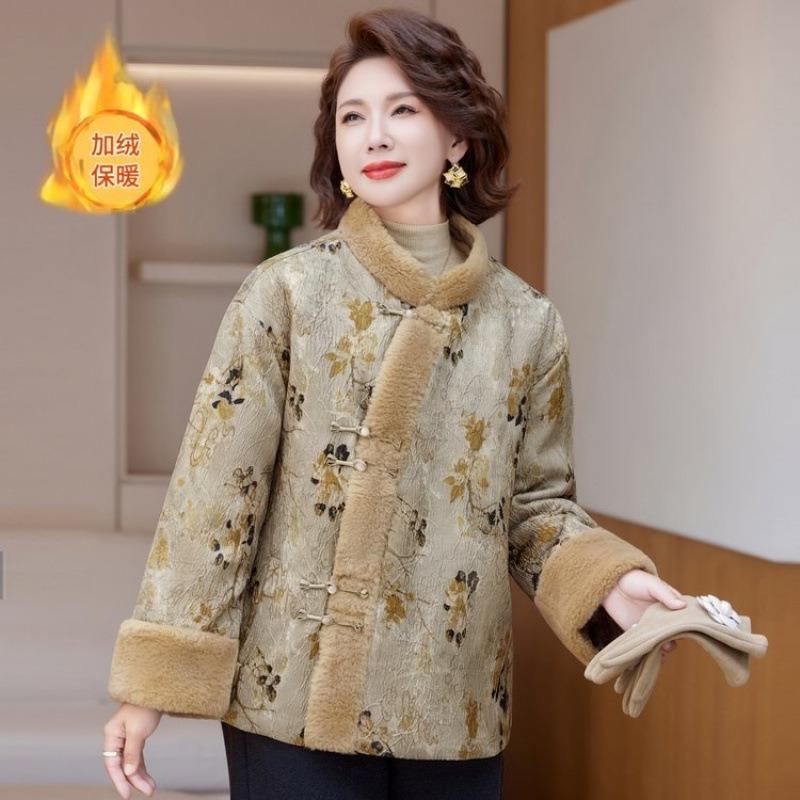 

Winter new style retro velvet padded jacket, disc buckle thickened warm women s padded jacket, padded jacket 5XL [recommended 150-80kg] хаки