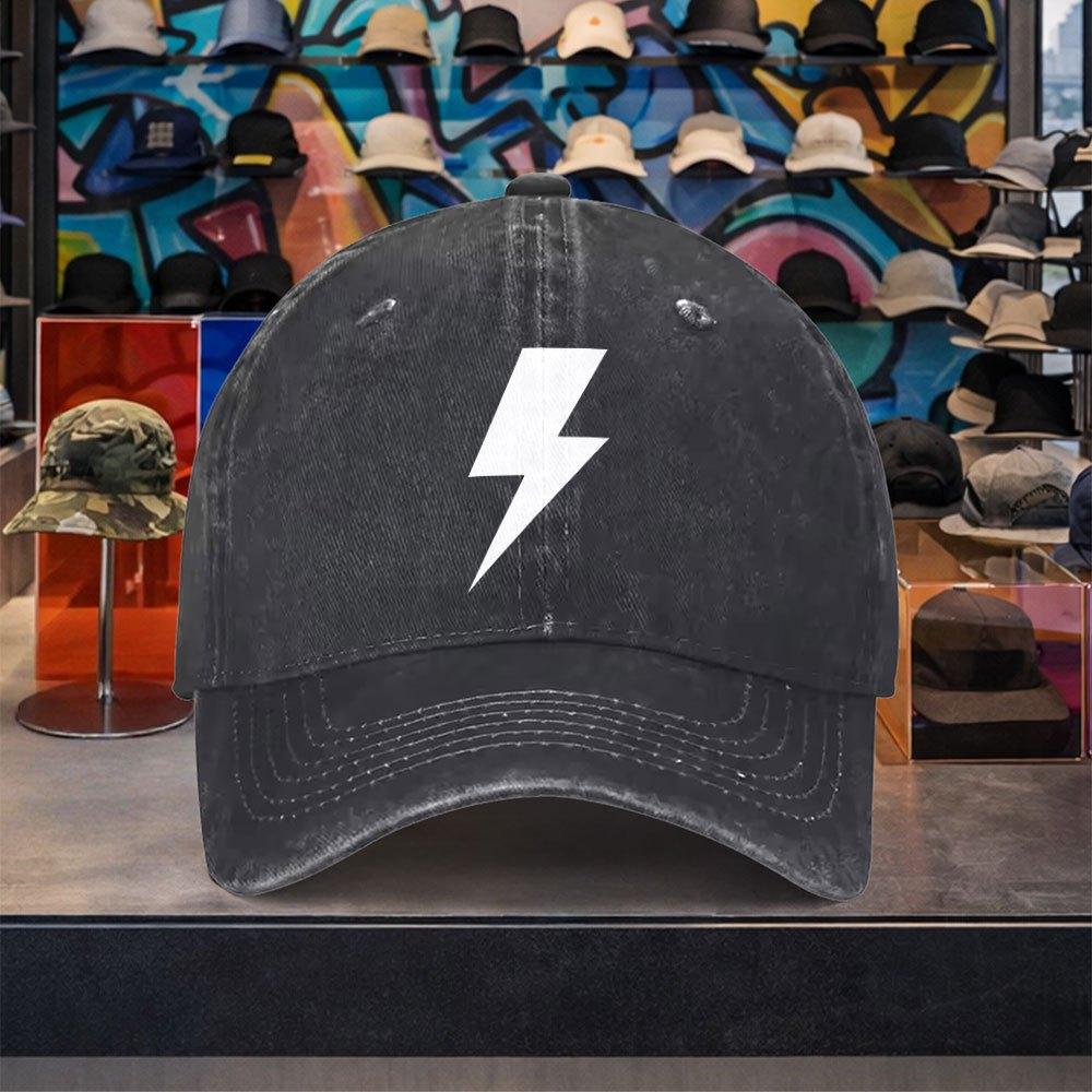 Lightning Bolt Washed Baseball Cap Unisex Adjustable Cotton Vintage Streetwear Hat