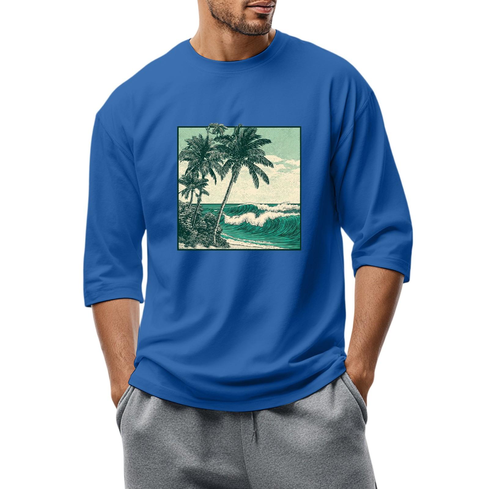 

Мужская повседневная модная футболка с круглым вырезом и рукавом три четверти M синий