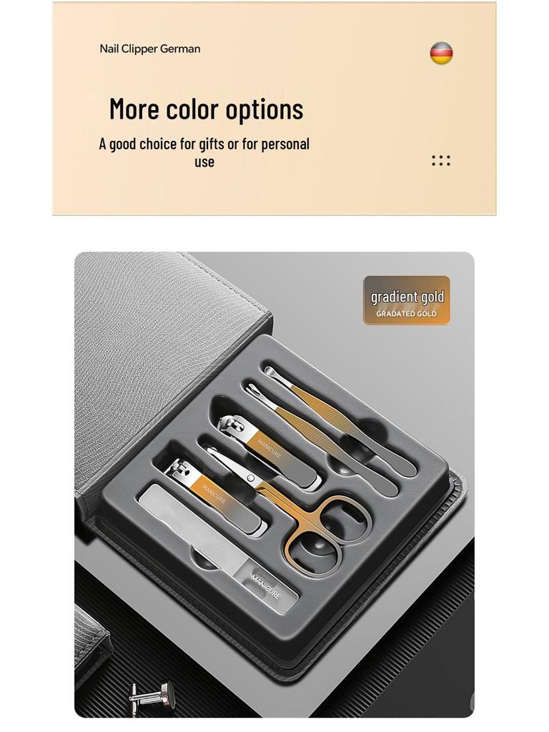Gradient Color Nail Clipper Set: 6-Piece High-Gloss Clippers with Glass File and Pedicure Cover