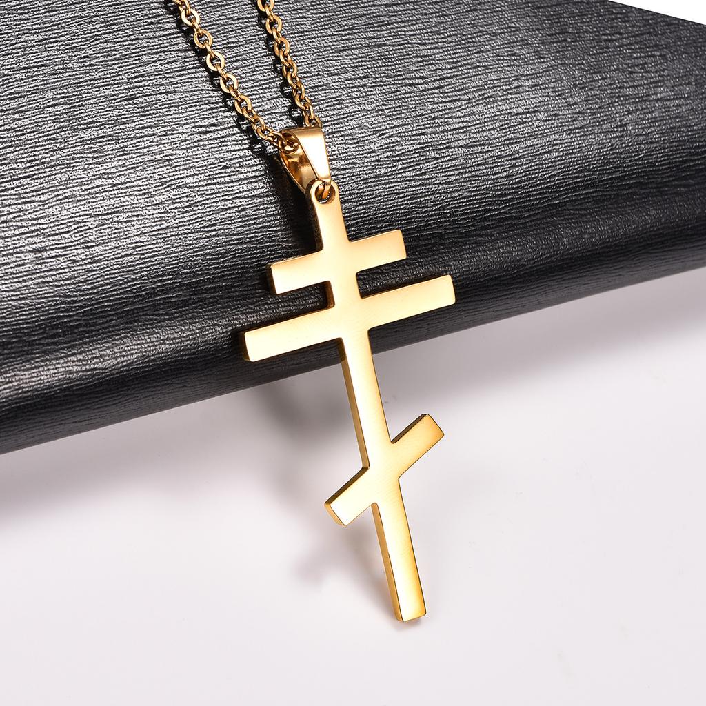 Stylish Stainless Steel Orthodox Cross Pendant Necklace for Women Men Religious Prayer Charms Chain Faith Metal Church Jewelry