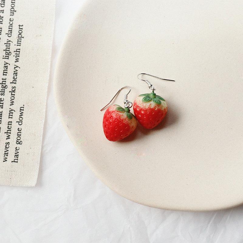 Korean Sweet Strawberry Resin Stud Earrings for Girls – Cute, Simple, No Piercing Needed
