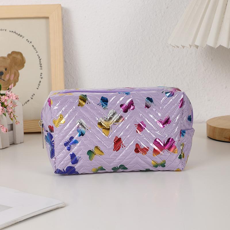 Süßes Schmetterlingsmuster Aufgedruckte Tragbare Aufbewahrungstasche Kosmetiktasche Damen Kulturtasche Schulbedarf Aufbewahrungstasche