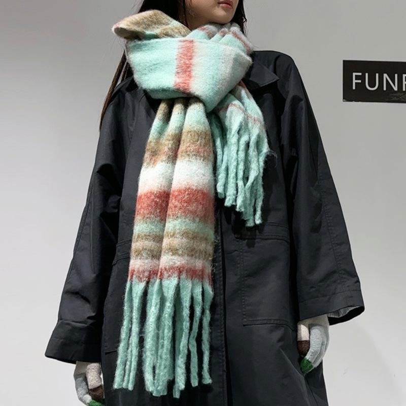 Autumn and winter new versatile imitation cashmere high-end women's warm and thickened scarf simple scarf woven fringed shawl