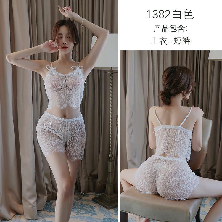 Sexy lingerie women's underwear lace suspender lace sexy pajamas shorts set 1382