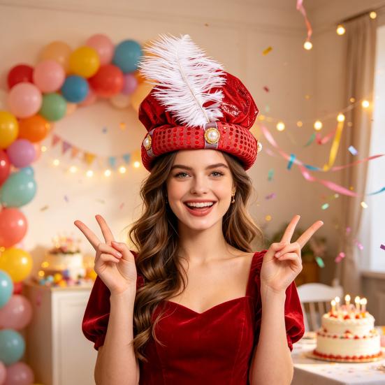 White Feather Pearl Fedora Indian Sultan Hat, Shiny Sequins Plume Cap, Novelty Arabian Exotic Stage Performance Headwear Prince Costume Hat for Dress
