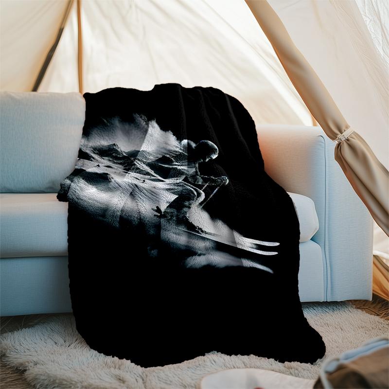 ski Theme Printed Blanket - Perfect for Couch, Bed, Travel & Outdoor Use | Machine Washable, Cozy & Durable.