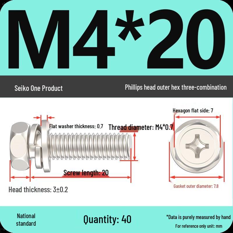Concave Head Hexagon Combination Bolt Set with Spring Washer and Gasket - 3 Pieces