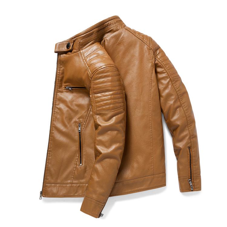 Men's Trendy Leather Stand Collar Motorcycle Jacket for Autumn and Winter