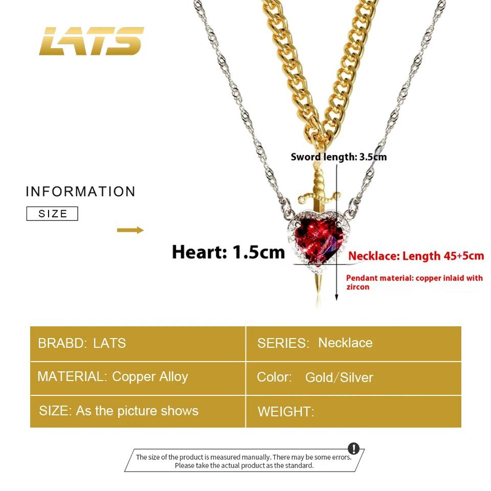 Can Be Assembled Heart and Sword Zircon Pendant Necklace for Women Men Couple Silver Gold Plated Choker Chain Jewelry