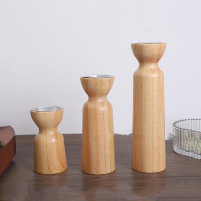 3PCS Natural Wooden Candlesticks Holders Retro Wedding Candle Holder Stand Festival Party Table Home Decorations