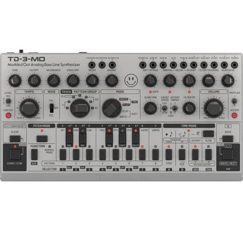 Behringer Analog Bassline Synthesizer, Modded Out Model, USB/DIN, MIDI Support, VCF MIDI CC Control, Sub-Oscillator/Overdrive, 16-Step Sequencer, Silv