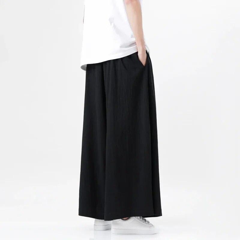 Chinese Tang Cotton Linen Trousers Men's Day Kimono Trousers Street Retro Wide Leg Comfortable Kung Fu Martial Arts Trousers
