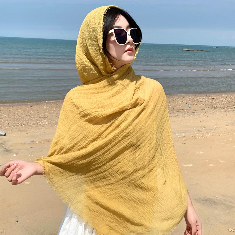 Qinghai Lake Chaka Salt Lake Desert Summer Big Red Tourism Cotton and Line Scarf Women's Sunscreen Shawl Ethnic Style Silk Scarf