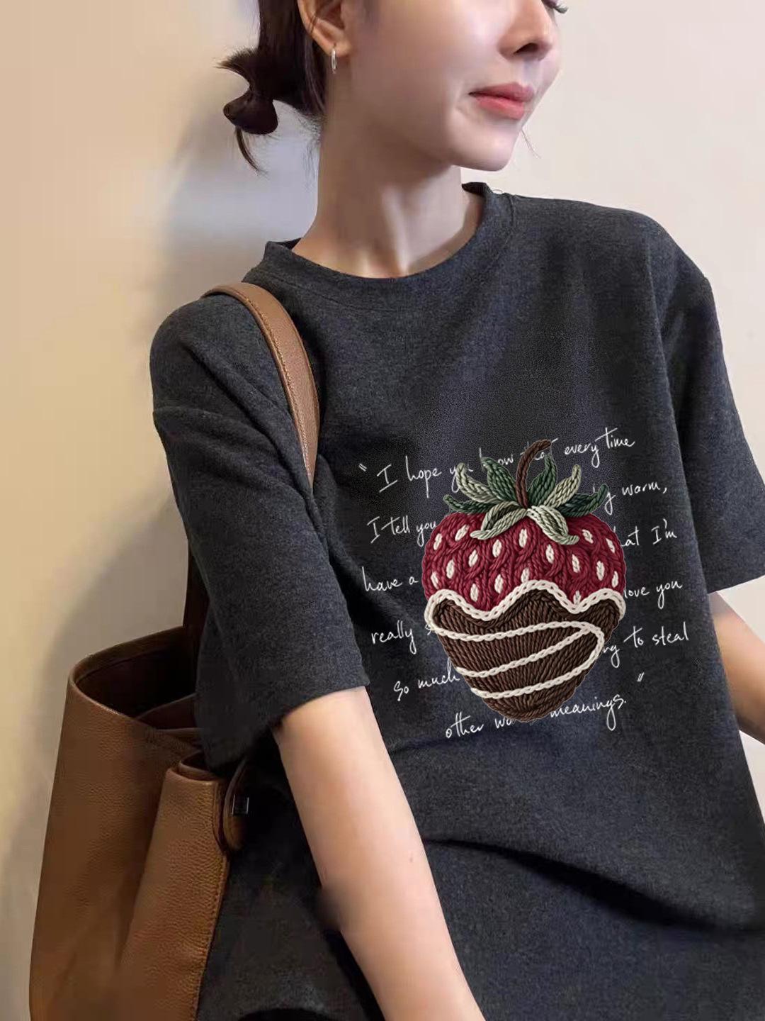 

Retro Korean-Style Women s Cartoon Print Short Sleeve T-shirt, 2026 Spring/Summer Round Neck Half Sleeve Trendy Top L темно-серого