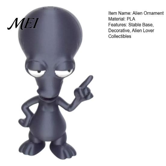 Funny Alien Decor 3D Printed Ornament, Figurine, Collectible Big Head Stable Base Statue for Desk Shelf Decor, Lovers Gift Unique Friends