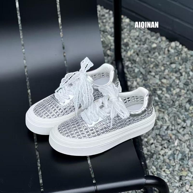 Leather little white shoes women's platform summer new hollow woven casual soft sole breathable versatile fashion board shoes