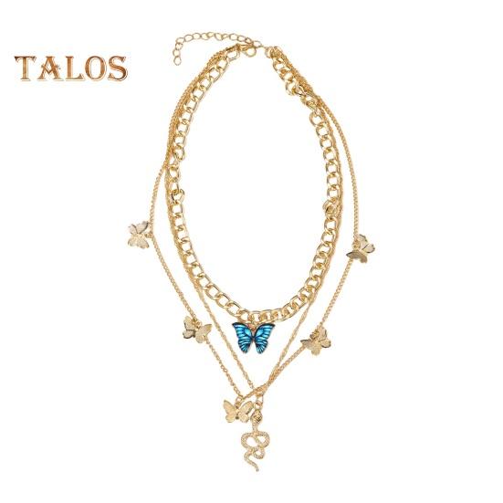 

Женское ожерелье, трехслойная полая цепочка, кулон в виде бабочки и змеи, ретро, регулируемый, золотистого цвета, повседневная одежда, вечеринки, украшения на шею золотистый