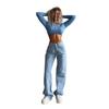 European and American cross-border women's clothing slim-fitting sexy short open-button sweater for women's early autumn new solid-color twist twisted