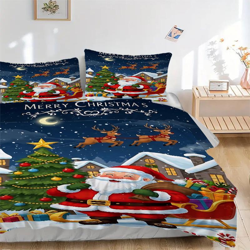 3pcs Christmas Santa Claus Duvet Cover Set - Includes 1 Duvet Cover and 2 Pillowcases, No Quilt Core, All-Season Home Decor Yy251111012