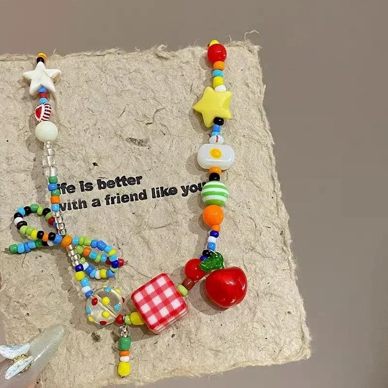 Baroque Hand-woven Simulated Pearls Cute Flowers Colorful Beaded Short Clavicle Chain Choker Necklace for Women Girls