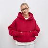 Felpa da donna casual a tinta unita con cappuccio, vestibilità aderente, manica lunga, manica corta, pullover, felpa con cappuccio e tasca
