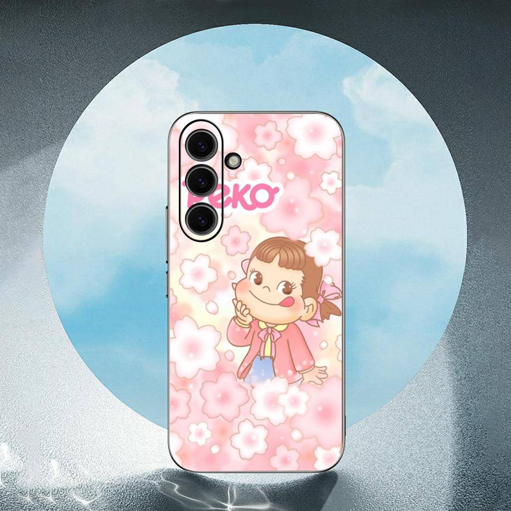 Cartoon Fujiya Peko Milky Girl Boy For Samsung Galaxy S23 S24 S25 Ultra S22 Plus S21 Black Soft Case Waterproof Soft Case