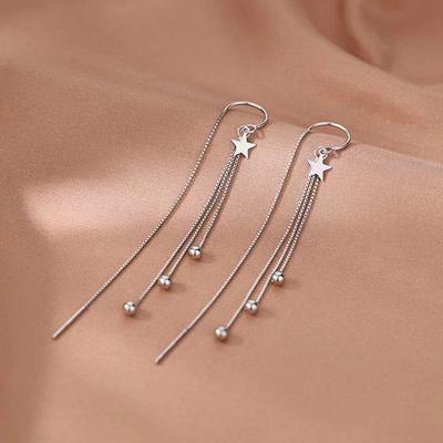Boucles d'oreilles Étoile à pampilles en Argent 925 Longue Étoile à Cinq Branches Perle Ronde Bijoux de Mode Cadeau pour Demoiselle d'honneur
