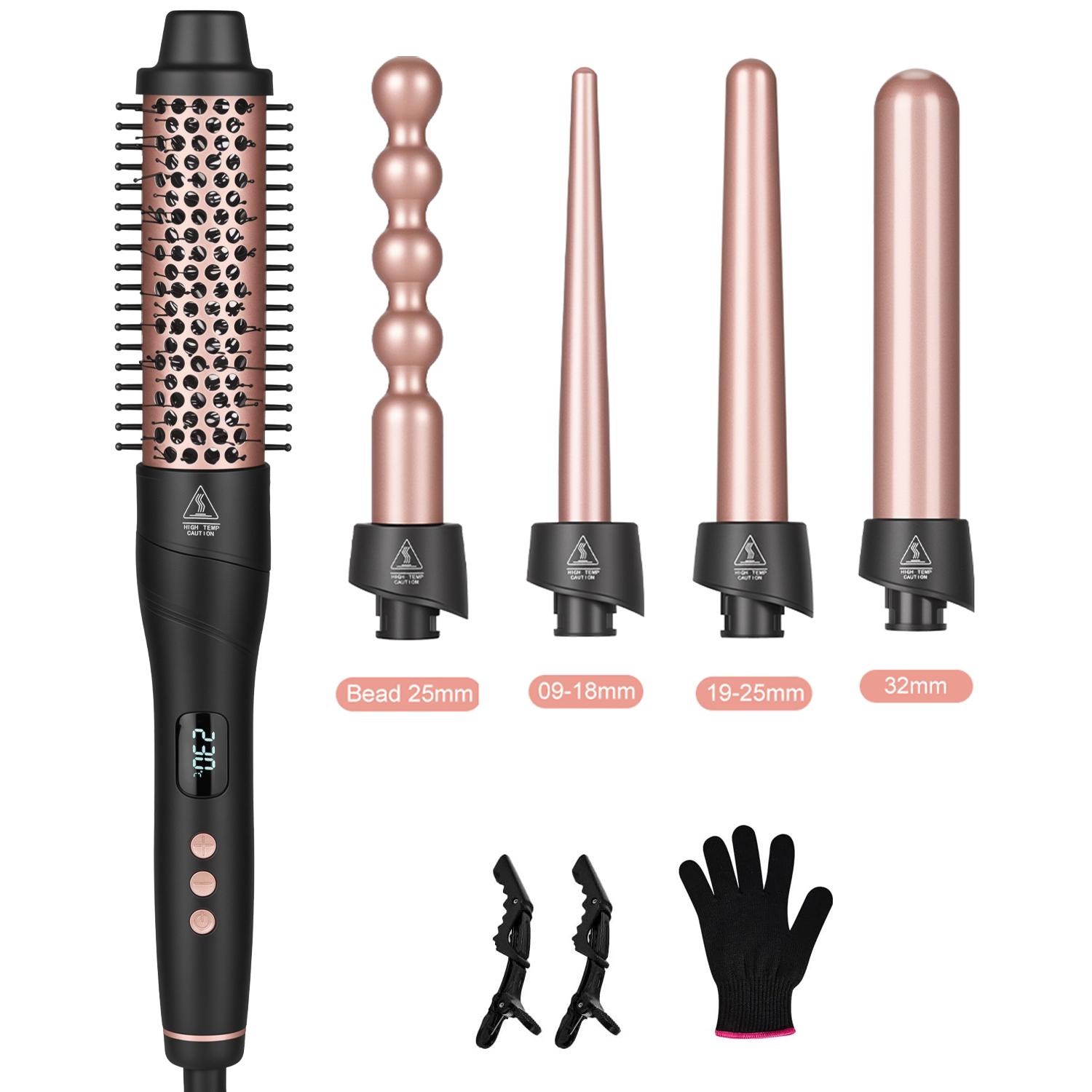 Custom Logo Electric PTC Ceramic Hairbrush Curling Iron Set with LCD Display New Arrival for Home Styling & Hotel Use 100-240V&EU чёрный