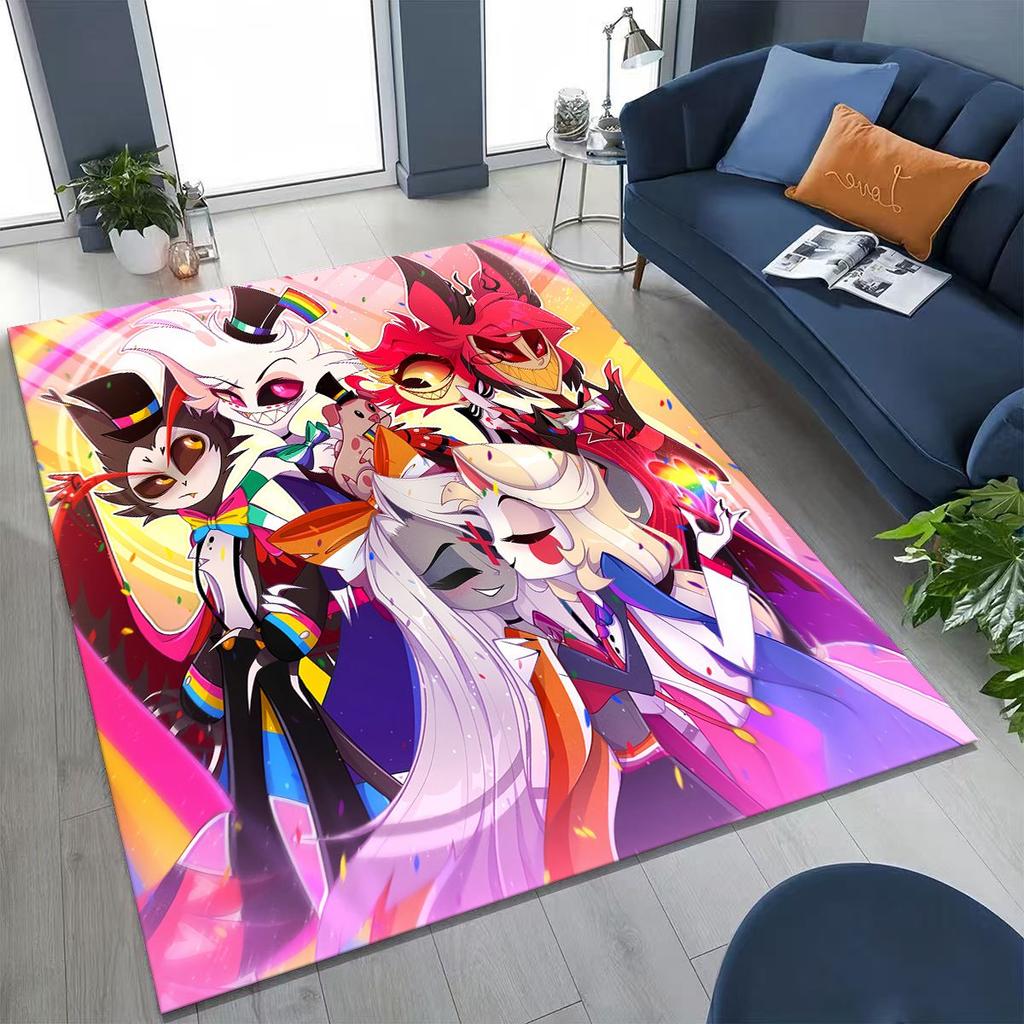 Alfombra de Dibujos Animados 3D H-Helluva Boss Blitzo H-Hazbin Hotel para Dormitorio Sala de Estar Sofá Decoración de Felpudo para el Hogar, Alfombra Antideslizante para el Suelo