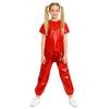 Children‘s Unisex Metallic Glitter Performance Set Short Sleeve Crew Neck Top with Bottoms for Dance Party Costume Dress Up