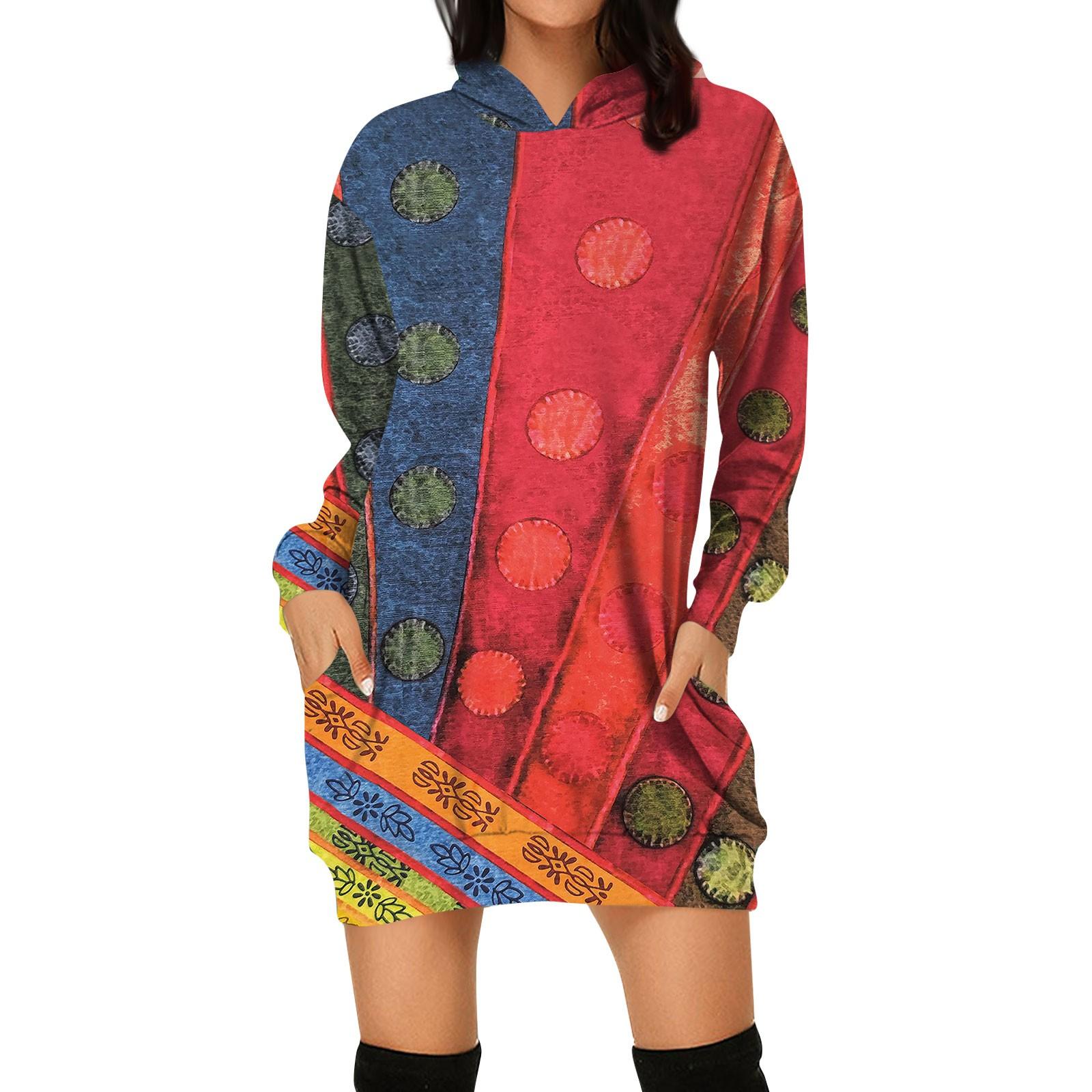 

Женское осеннее и зимнее платье-толстовка с капюшоном, платье с принтом на Хэллоуин S красный