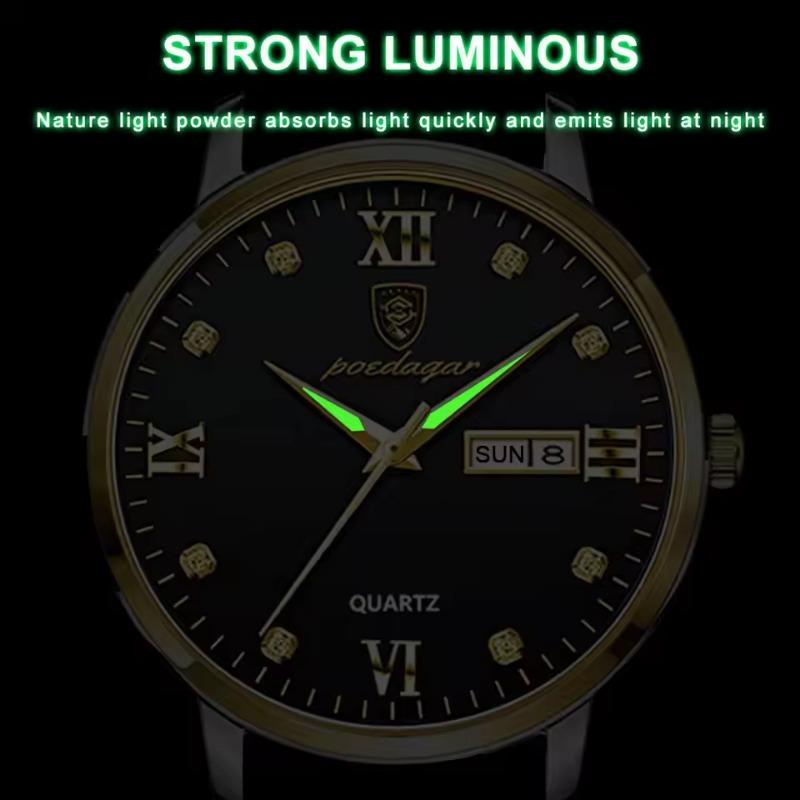 POEDAGAR Luxusní Ležérní Top Značka Obchodní Pánské Hodinky Datum Týden Voděodolné Svítící Kožené Společenské Hodinky Relogio Masculino