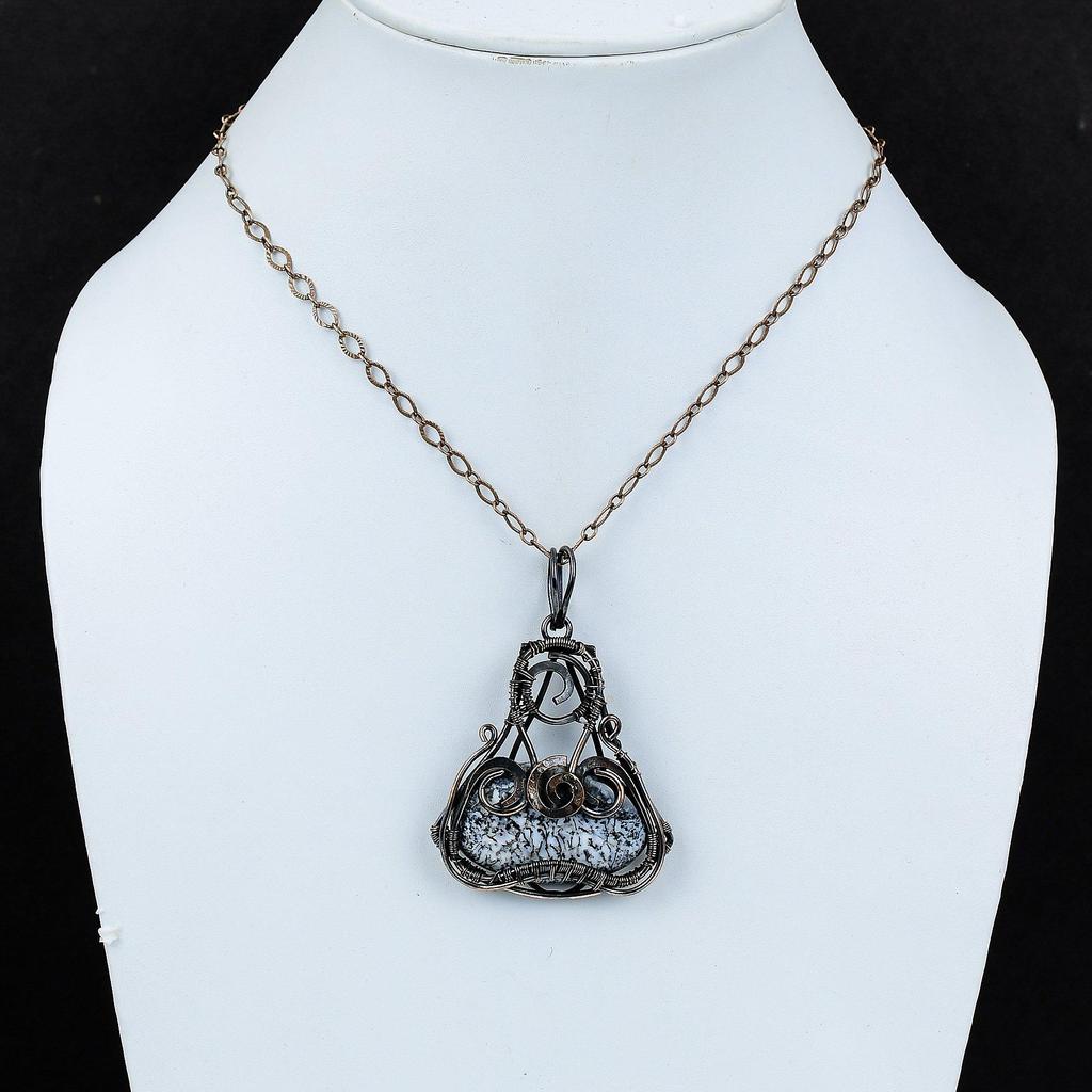 Dendrite Opal Pendant Copper Wire Wrapped Pendant Ethnic Pendant Dendrite Opal Jewelry Gift For Mom Handmade Pendant Gemstone Copper Jewelry