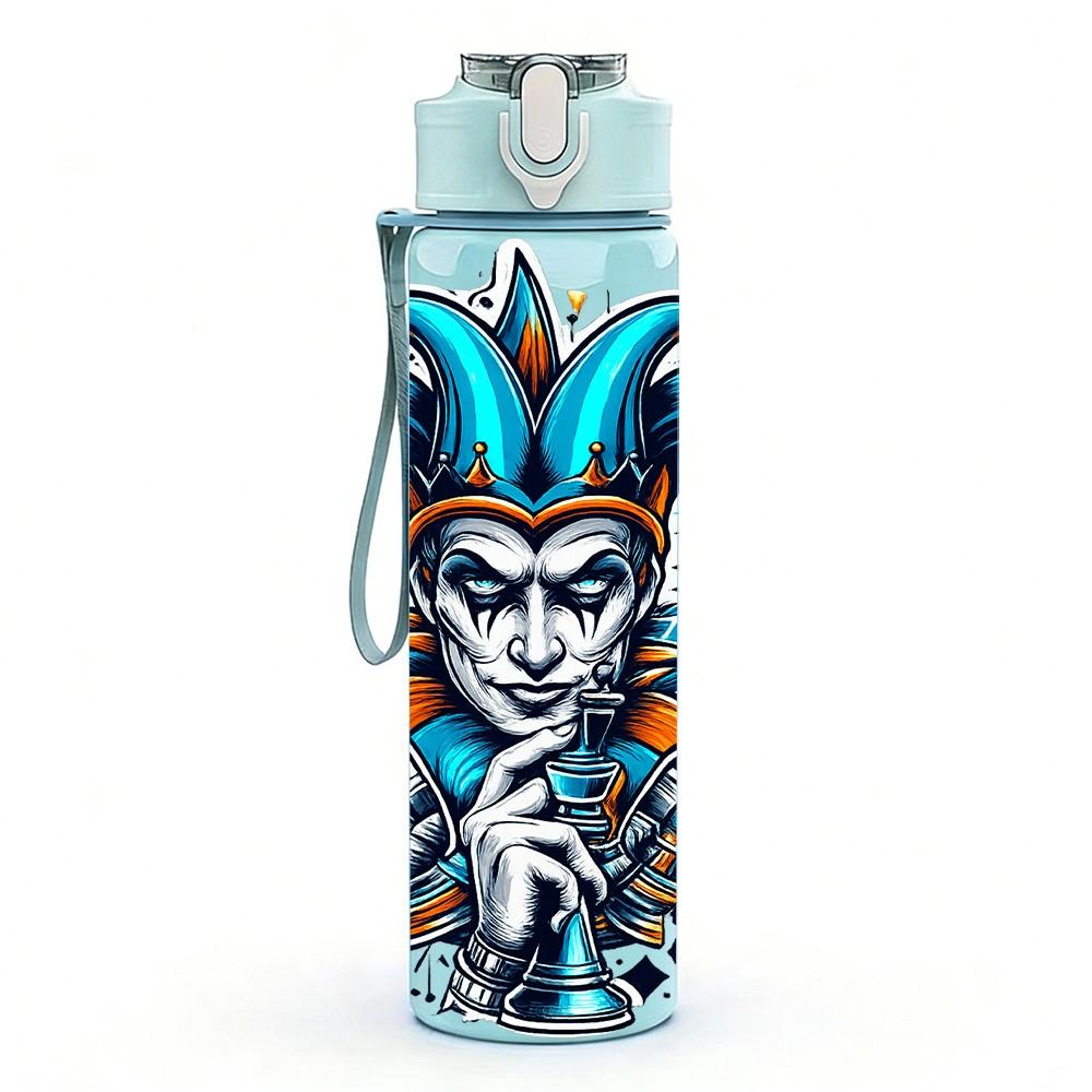 1PC Clown Jester Character Pattern 750ml Color Plastic Sports Water Bottle Leakproof Flip Straw Lid Suitable for Sports Office Home Use